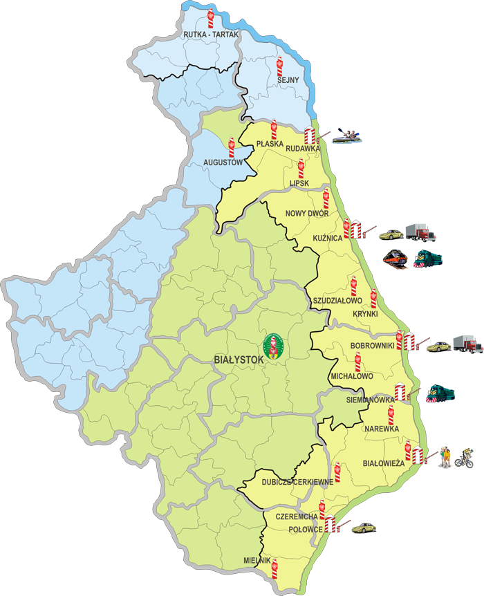 Mapa z zaznaczonymi placówkami