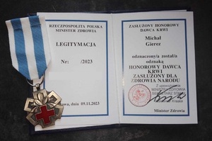 Legitymacja, Zasłużony Honorowy Dawca Krwi 